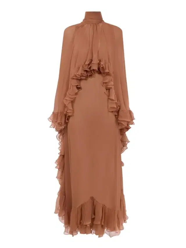 Chloé Mock-Neck Ruffle Dress In Silk Mousseline