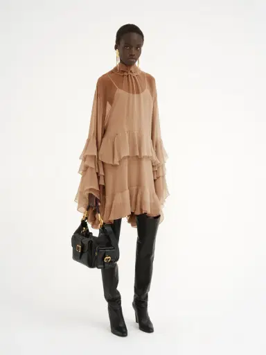 Chloé Mini ruffled dress in silk mousseline | Thumbnail 3