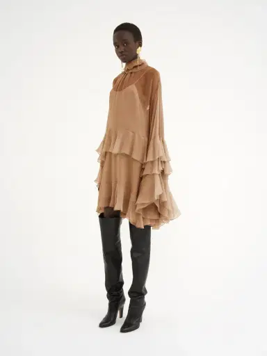 Chloé Mini ruffled dress in silk mousseline | Thumbnail 4