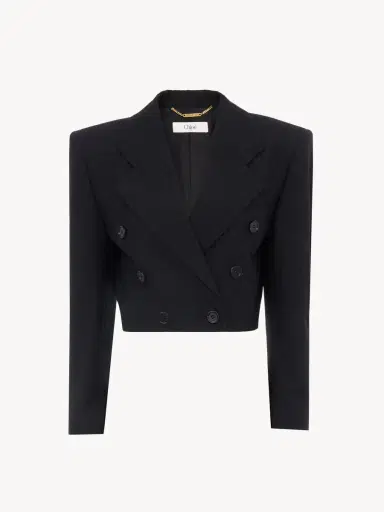 Chloé Double-breasted cropped Spencer jacket in striped wool | Thumbnail 2
