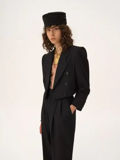 Chloé Double-breasted cropped Spencer jacket in striped wool | Thumbnail 4