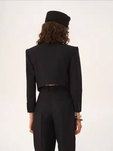 Chloé Double-breasted cropped Spencer jacket in striped wool | Thumbnail 5