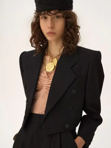 Chloé Double-breasted cropped Spencer jacket in striped wool | Thumbnail 6