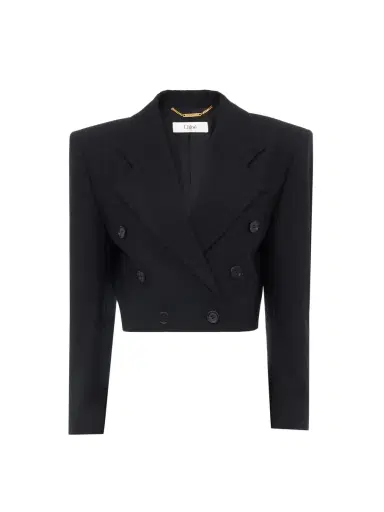 Chloé Double-breasted cropped Spencer jacket in striped wool | Thumbnail 1