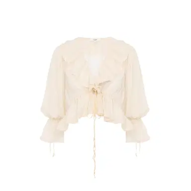 Chloé Cropped V-neck ruffle top in silk georgette & lace | Thumbnail 1 Chloé Cropped V-neck ruffle top in silk georgette & lace | Thumbnail 1