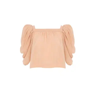 Chloé Puff-sleeve pleated top in crêpe de chine | Thumbnail 1
