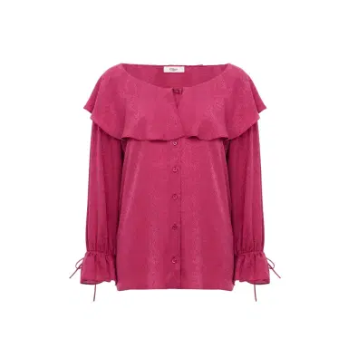 Chloé Round-neck ruffle blouse in silk jacquard | Thumbnail 1