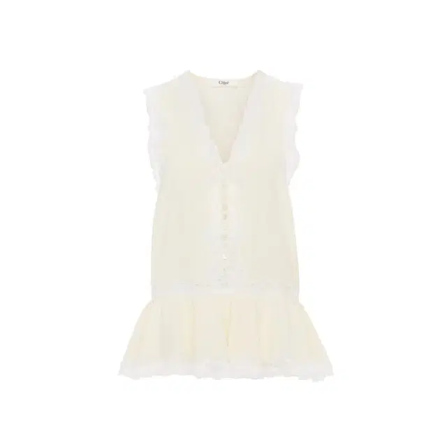 Chloé Sleeveless peplum top in crêpe de chine & lace