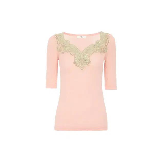 Chloé Elbow-sleeve fitted sweater in a wool knit & lace