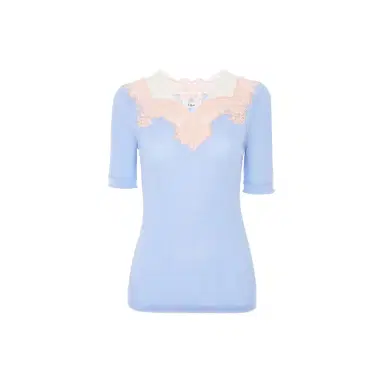 Chloé Elbow-sleeve fitted sweater in a wool knit & lace | Thumbnail 1