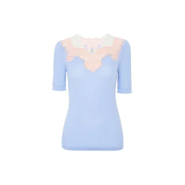 Chloé Elbow-sleeve fitted sweater in a wool knit & lace