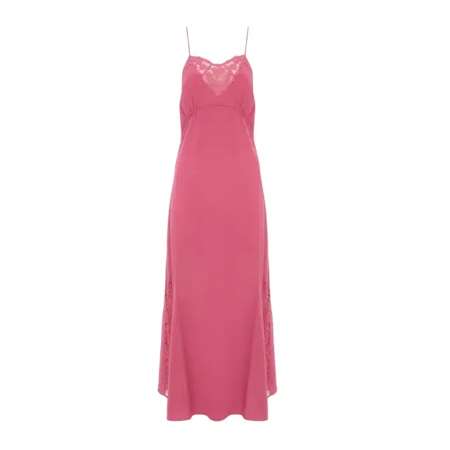 Chloé Long lingerie dress in crêpe de chine & lace