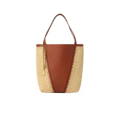 Chloé Chloé Spin tote bag in raffia-effect & leather | Thumbnail 1 Chloé Chloé Spin tote bag in raffia-effect & leather | Thumbnail 1