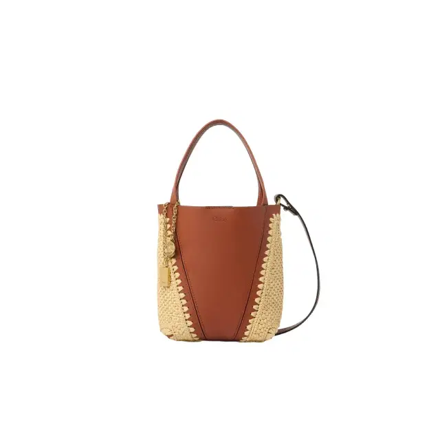 Chloé Small Chloé Spin tote bag in raffia-effect & leather