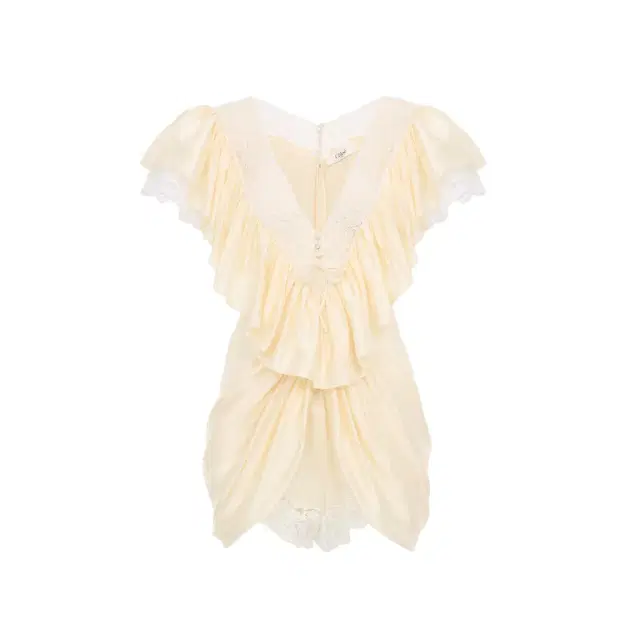 Chloé V-neck short jumpsuit in washed silk satin & lace