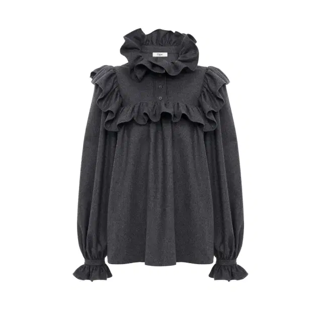 Chloé High-neck ruffle top in wool & cashmere flannel