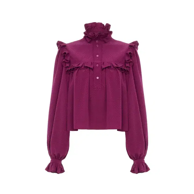 Chloé Ruffled high-neck top in silk jacquard