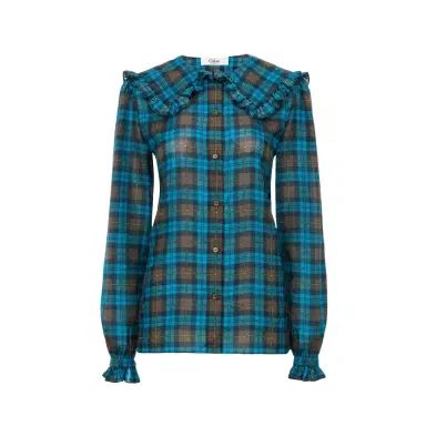 Chloé Ruffled lavallière blouse in check silk habotai | Thumbnail 1 Chloé Ruffled lavallière blouse in check silk habotai | Thumbnail 1