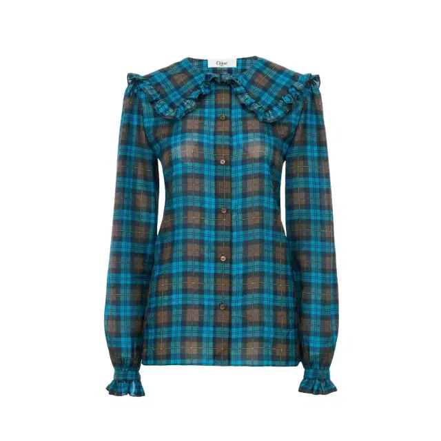 Chloé Ruffled lavallière blouse in check silk habotai