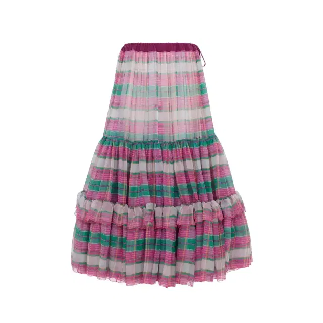 Chloé Ruffled long skirt in check silk mousseline