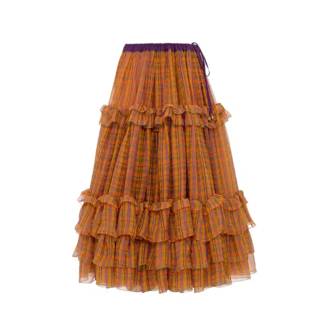 Chloé Ruffled long skirt in check silk mousseline