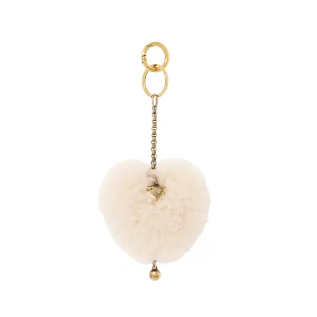 Chloé Chloé Symbols Heart Shearling & Mini Heart key ring bag charm in brass