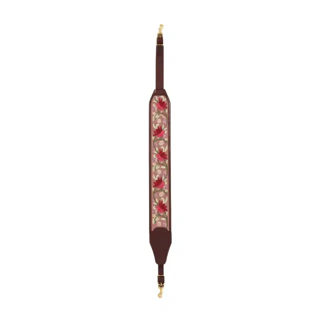 Grained leather strap with floral embroidery Grained leather strap with floral embroidery