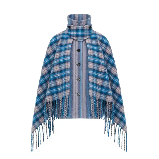 Chloé High-neck short cape coat in check wool & alpaca