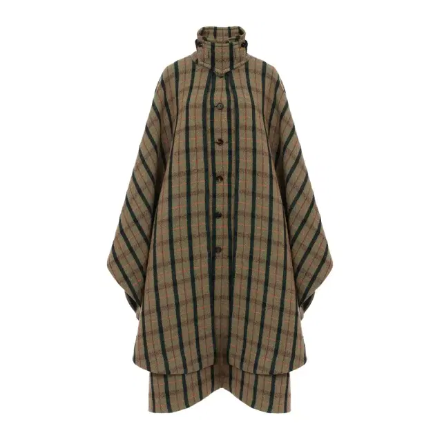 Chloé Layered long cape coat in brushed check wool