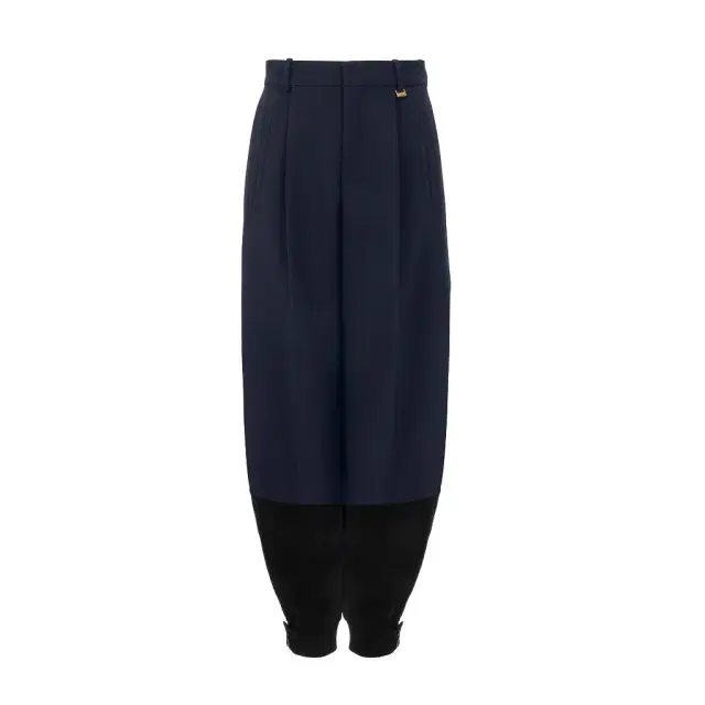 Chloé High-rise barrel pants in wool crêpe & suede leather