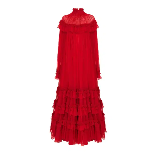Chloé High-neck ruffled long dress in silk mousseline