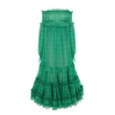 Chloé Off-the-shoulder long dress in check silk mousseline | Thumbnail 1