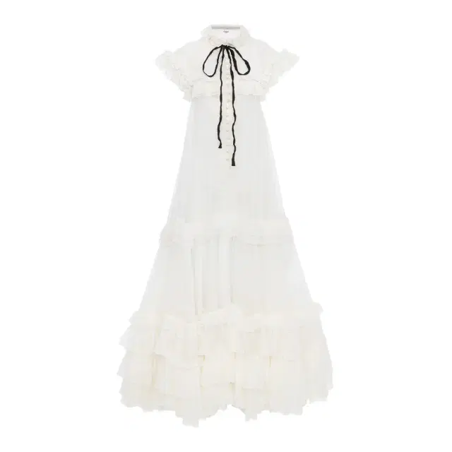 Chloé Tie-front ruffled long dress in silk mousseline & lace