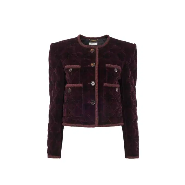 Chloé Boxy collarless jacket in check cotton