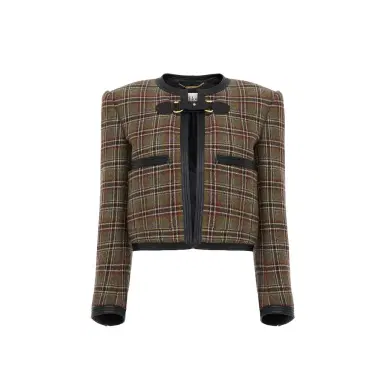 Chloé Collarless cropped boxy jacket in check wool | Thumbnail 1
