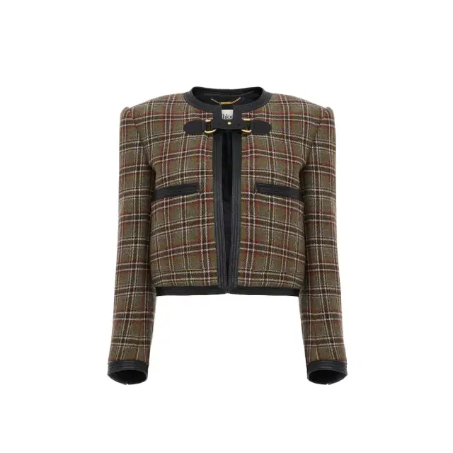 Chloé Collarless cropped boxy jacket in check wool