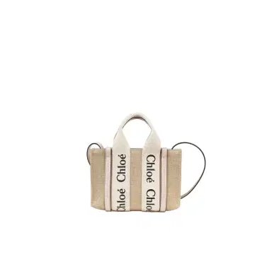 Chloé Mini Woody tote bag in linen | Thumbnail 1