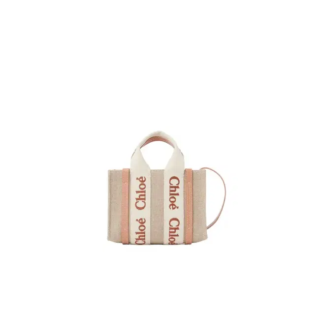 Chloé Mini Woody tote bag in linen & leather