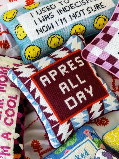 Furbish Studio Après All Day Needlepoint Pillow | Thumbnail 4 Furbish Studio Après All Day Needlepoint Pillow | Thumbnail 4