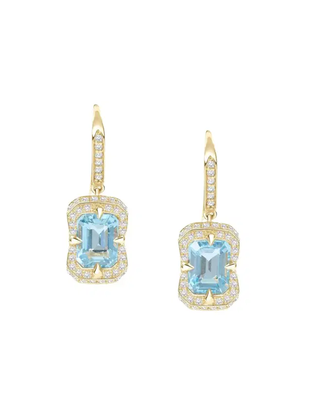 YI COLLECTION Aquamarine and Diamond Aurora Earrings
