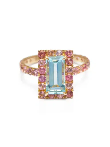 YI COLLECTION Aquamarine and Pink Tourmaline Candy Ring | Thumbnail 1