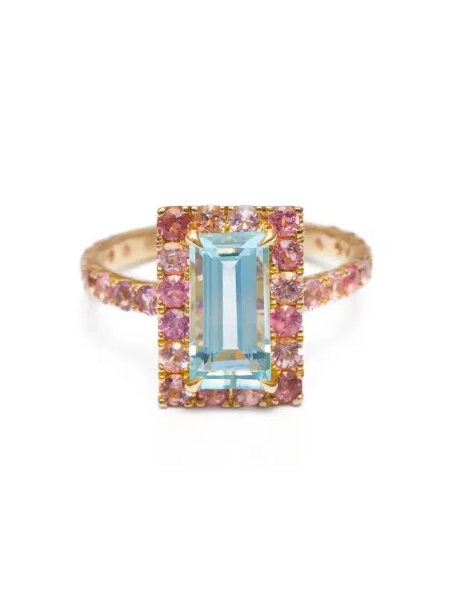 YI COLLECTION Aquamarine and Pink Tourmaline Candy Ring