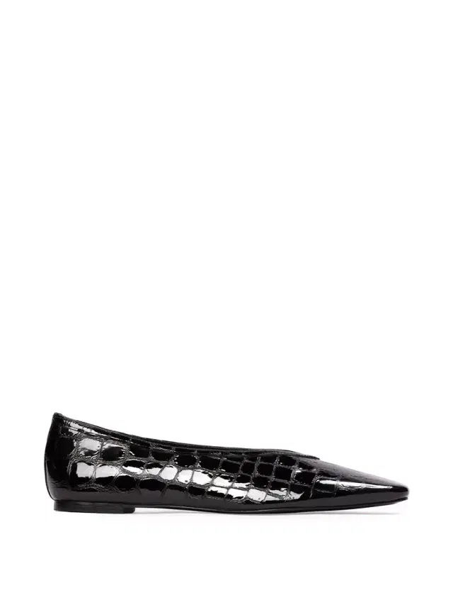 Black Suede Studio Ayra Flats in Croc Patent Leather