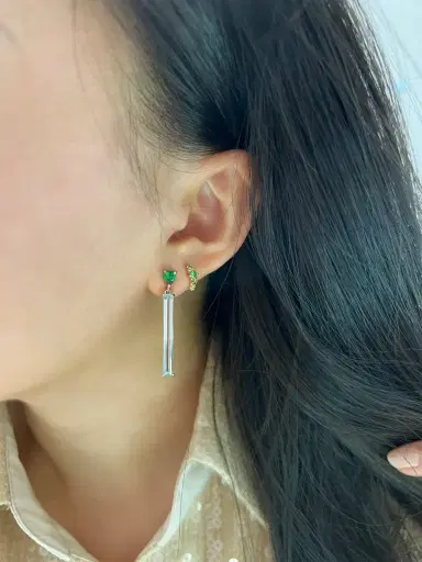 YI COLLECTION Big Aquamarine and Tsavorite Bar Earrings | Thumbnail 2