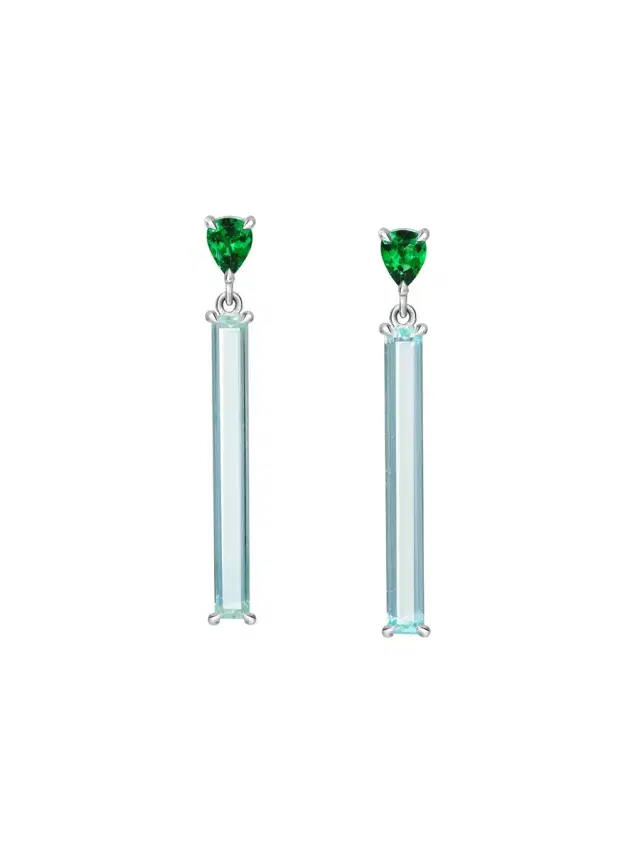 YI COLLECTION Big Aquamarine and Tsavorite Bar Earrings