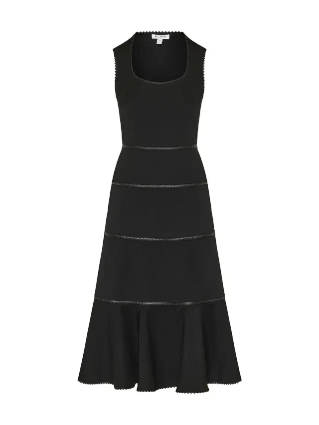 Alaïa Charnière Leather-Trim Wool Midi Dress