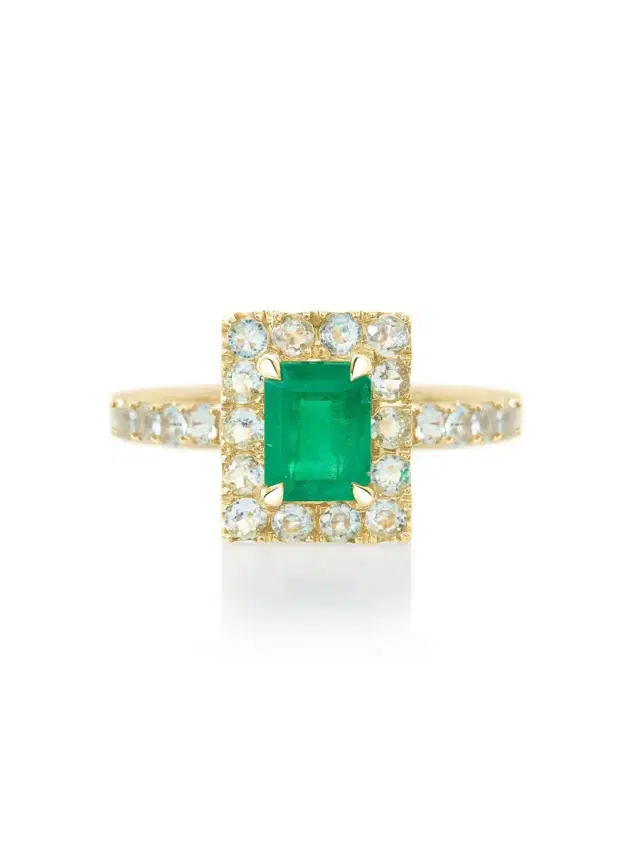 YI COLLECTION Emerald and Aquamarine Candy Ring