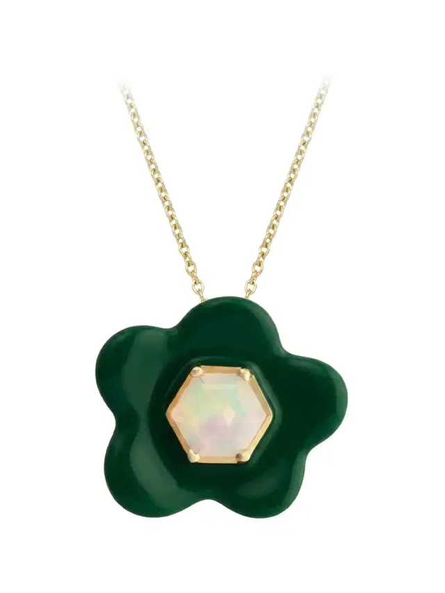 Aliita Exagonal Enamel and White Opal Flower Necklace
