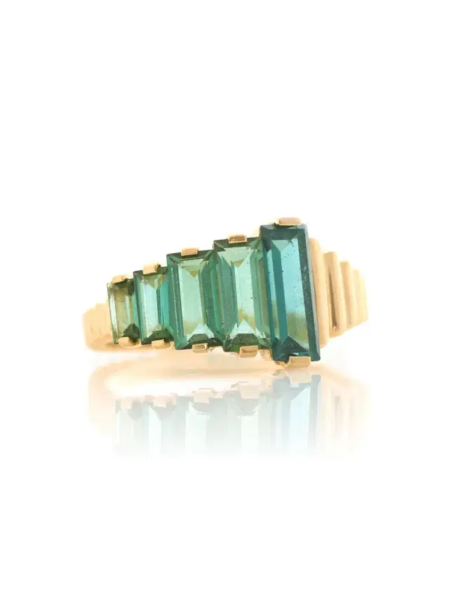 YI COLLECTION Indicolite and Green Tourmaline Crescendo Ring