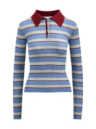 Brandon Maxwell Joni Silk-Cashmere Polo Top | Thumbnail 1 Brandon Maxwell Joni Silk-Cashmere Polo Top | Thumbnail 1